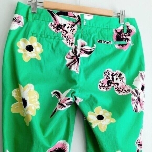 J. CREW Factory Green Floral Pants Ankle Crop Skimmer Sz 10 Petite - Picture 9 of 13